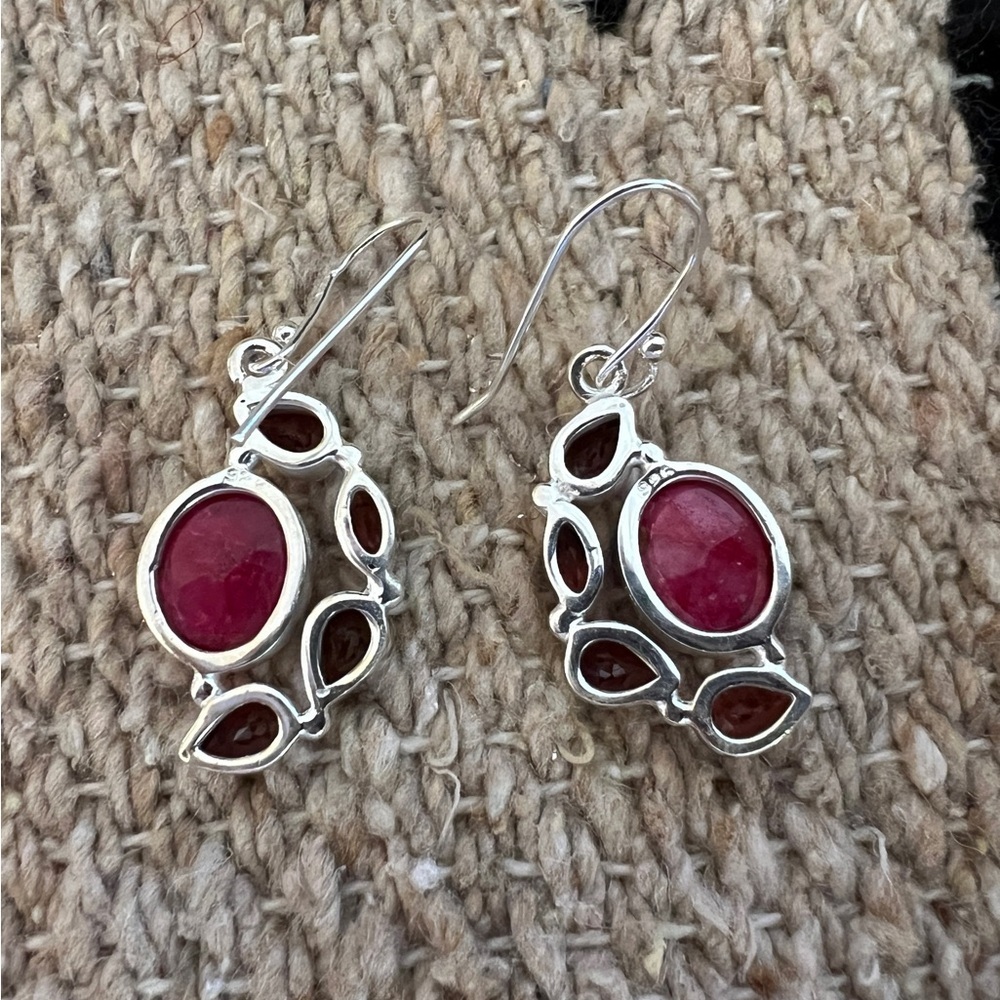 ❤️ Faceted Natural Ruby & Garnet 925 Dangle Boho Statement 1.5”L Earrings 12.2 G - Picture 6 of 13